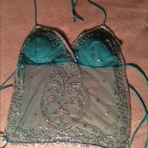 💎 Backless mesh sequin jeweled halter style top
